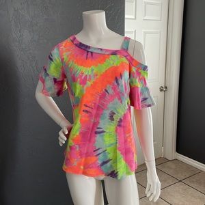 Boutique, tie-dye, off-one-shoulder shirt